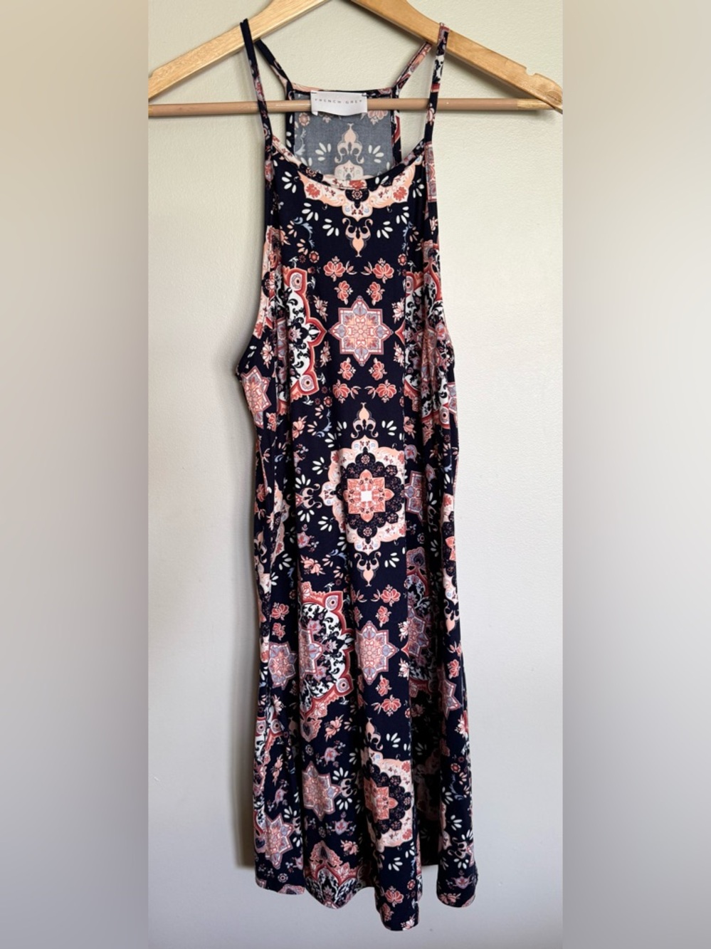 French Grey Boho Medallion Print Halter Swing Tank Top Size Medium